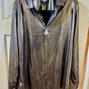 NEW BARABAS Men's Metallic Silver Black Button Down Long Sleeve Shirt XL XXL